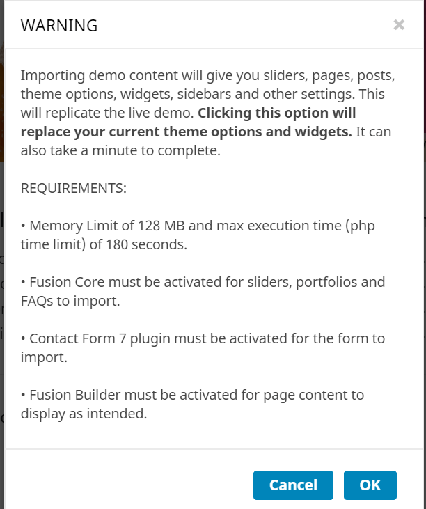 Avada演示数据导入