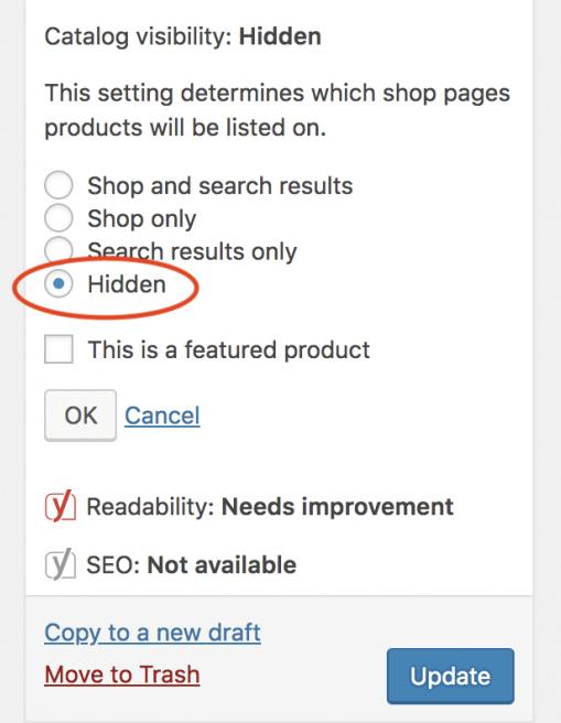 隐藏WooCommerce产品