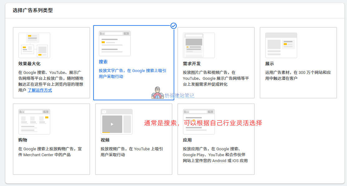 选择广告系列类型