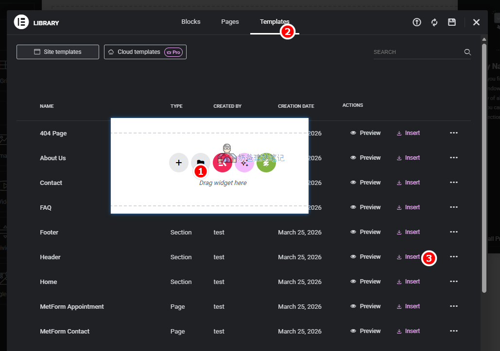 导入Elementor模板步骤