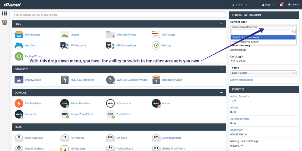 ChemiCloud cPanel 后台界面截图