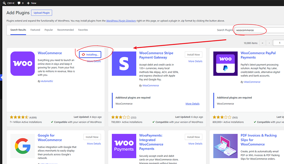WooCommerce 插件安装步骤截图